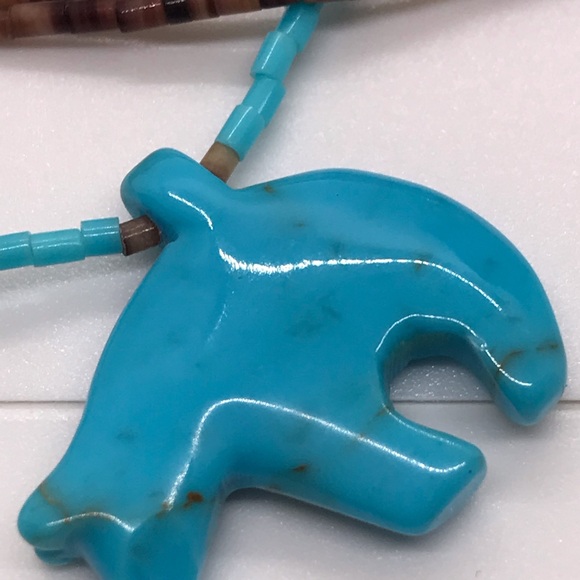 Sterling Native Zuni Hand Carved Stone Heishi Fetish Bear Double Strand Necklace - Picture 12 of 15